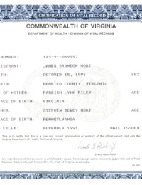 James Brandon Mort Birth Certificate