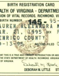 Birth Registration Card